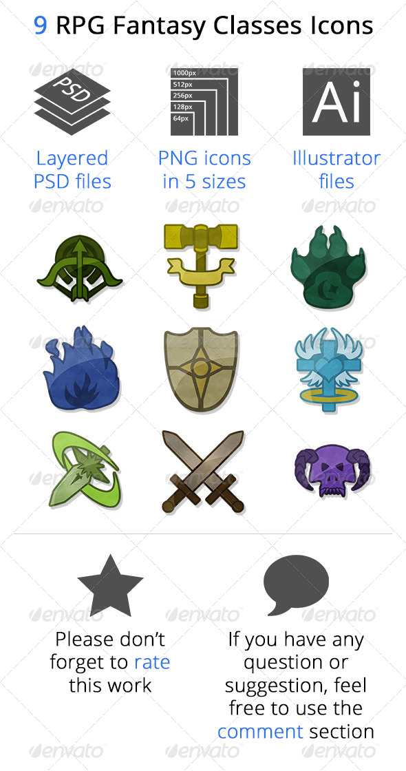 9 RPG Heroic-Fantasy Classes Icons - Icons