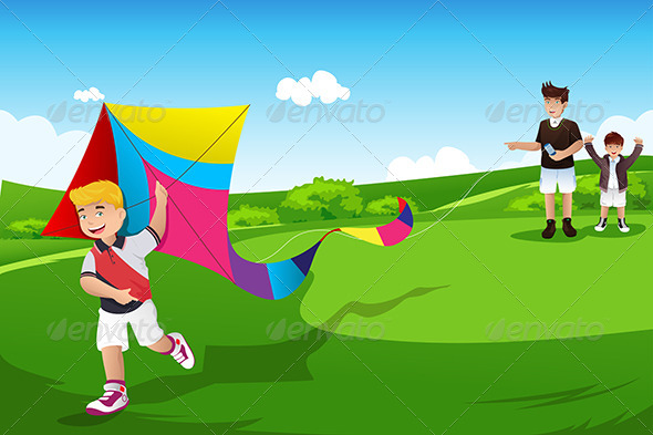 GraphicRiver Boys Flying Kite with their Dad 7191269 GraphicRiver Boys Flying Kite with their Dad 7191269