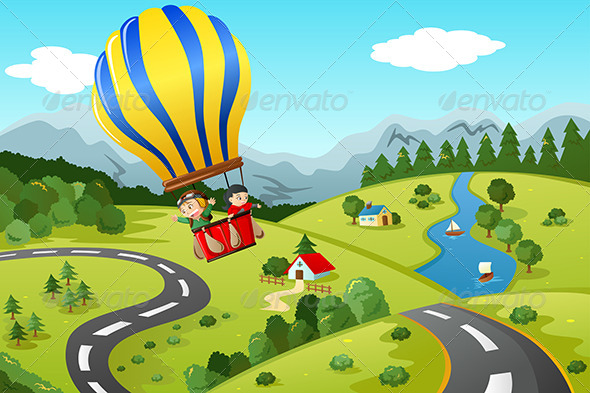 GraphicRiver Kids Riding Hot Air Balloon 7191548 GraphicRiver Kids Riding Hot Air Balloon 7191548