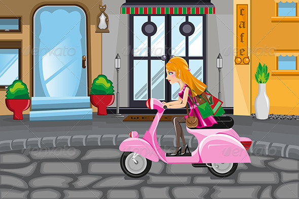 GraphicRiver Modern Girl Riding a Scooter 7191561 GraphicRiver Modern Girl Riding a Scooter 7191561