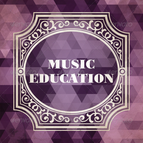 Music Education Concept. Vintage design. Purple Background made of Triangles.