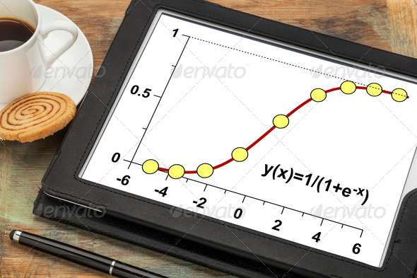 limited growth model on a digital tablet with a cup of coffee – logistic function with applications in statistics, ecology, medicine, demography and other sciences