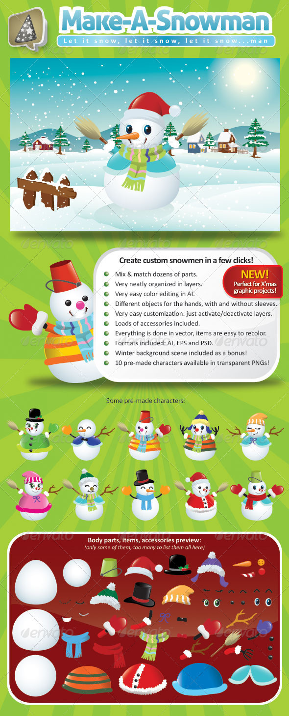 GraphicRiver Vector Snowman Creation Pack 761167 GraphicRiver Vector Snowman Creation Pack 761167
