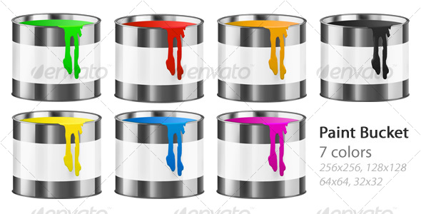 Paint Bucket - 7 Colors - Objects Icons