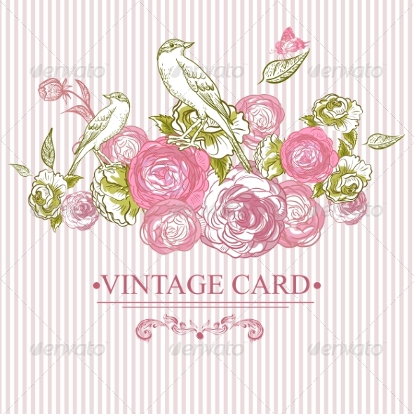 GraphicRiver Vintage Floral Card with Birds and Butterflies 7441884 GraphicRiver Vintage Floral Card with Birds and Butterflies 7441884