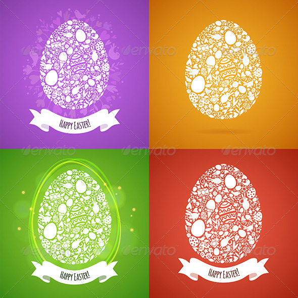 GraphicRiver Four Easter Egg Cards of White Objects 7430654 GraphicRiver Four Easter Egg Cards of White Objects 7430654