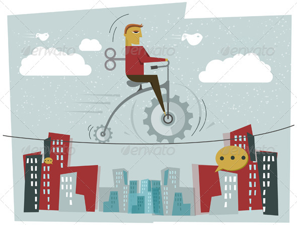 GraphicRiver Businessman Cycling on a Tight Rope 7466851 GraphicRiver Businessman Cycling on a Tight Rope 7466851