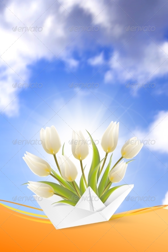 GraphicRiver Summer Card with White Tulips 7499645 GraphicRiver Summer Card with White Tulips 7499645