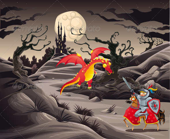 GraphicRiver Knight and Dragon on Castle Background 7560289 GraphicRiver Knight and Dragon on Castle Background 7560289