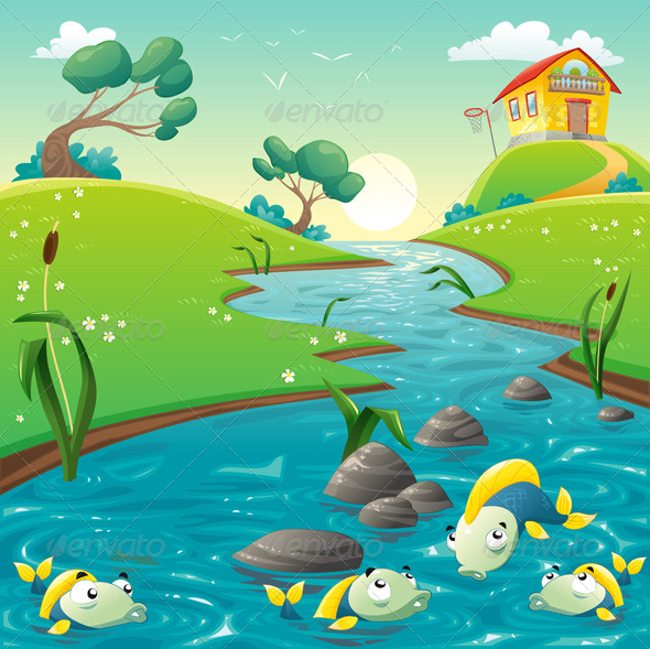 GraphicRiver Landscape with River and Fish 7561258 GraphicRiver Landscape with River and Fish 7561258