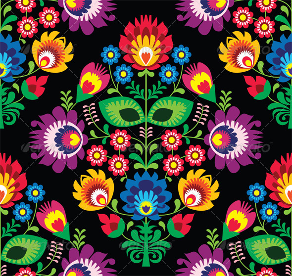 Seamless Traditional Floral Polish on Black (Patterns)