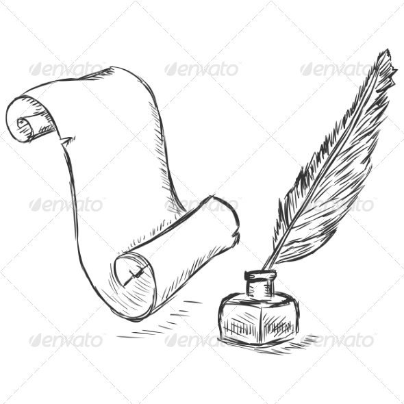 GraphicRiver Scroll and Ink Pen Sketch 7574075 GraphicRiver Scroll and Ink Pen Sketch 7574075