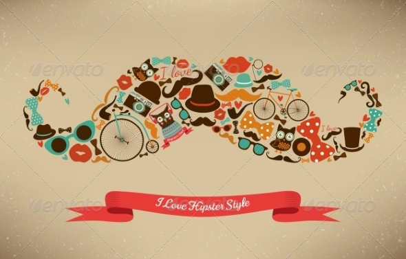 GraphicRiver I Love Hipster Style Icon Set in Moustache Shape 7584303 GraphicRiver I Love Hipster Style Icon Set in Moustache Shape 7584303