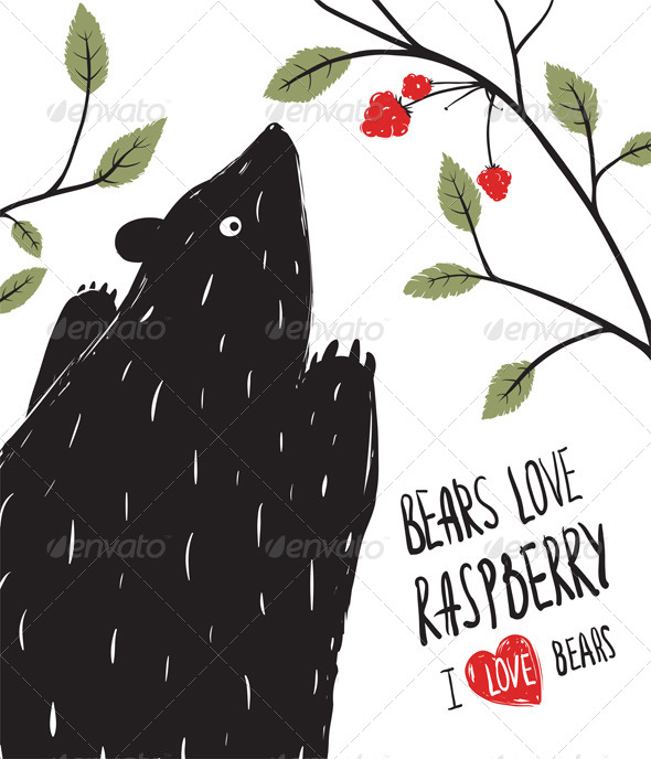 GraphicRiver Wild Black Bear Loves Raspberry 7584455 GraphicRiver Wild Black Bear Loves Raspberry 7584455