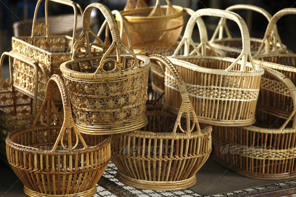 Basket wicker is Thai handmade. - Stock Photo - Images