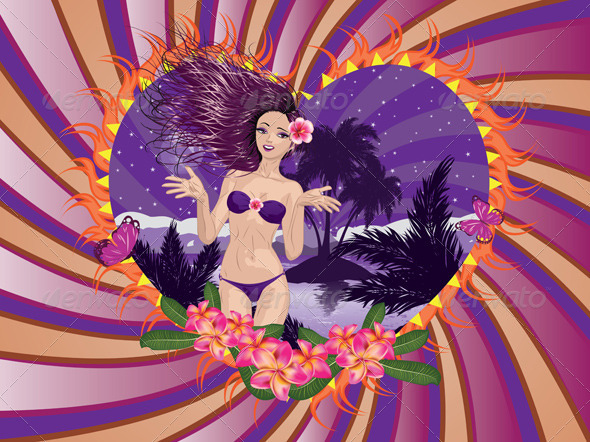GraphicRiver Island Girl in Violet Bikini 7621965 GraphicRiver Island Girl in Violet Bikini 7621965
