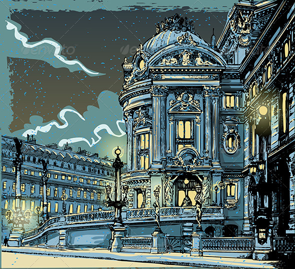 GraphicRiver Vintage Hand Drawn View of Opera in Paris 7637344 GraphicRiver Vintage Hand Drawn View of Opera in Paris 7637344