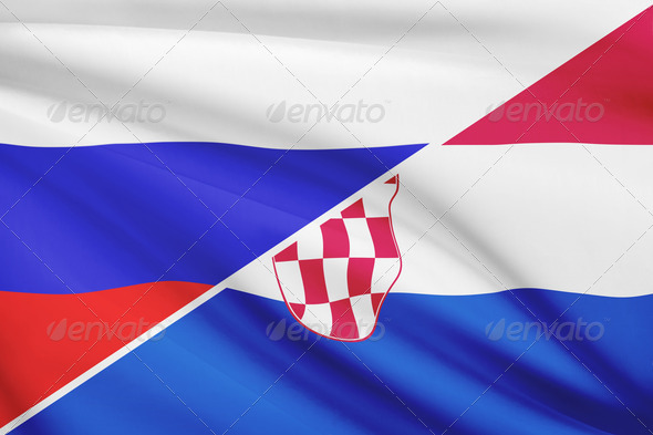 Series of ruffled flags. Russia and Republic of Croatia.