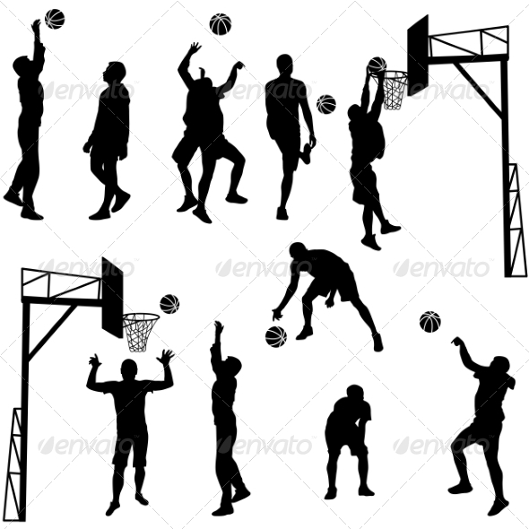 GraphicRiver Black Silhouettes of Men Playing Basketball 7671523 GraphicRiver Black Silhouettes of Men Playing Basketball 7671523