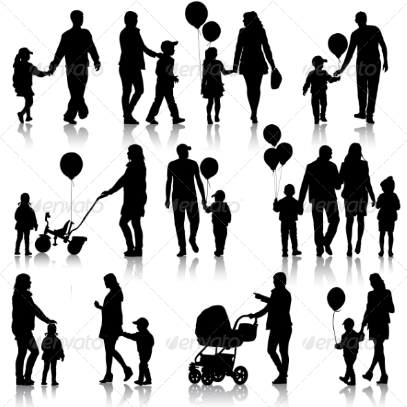 GraphicRiver Black Set of Silhouettes of Parents and Children 7671530 GraphicRiver Black Set of Silhouettes of Parents and Children 7671530