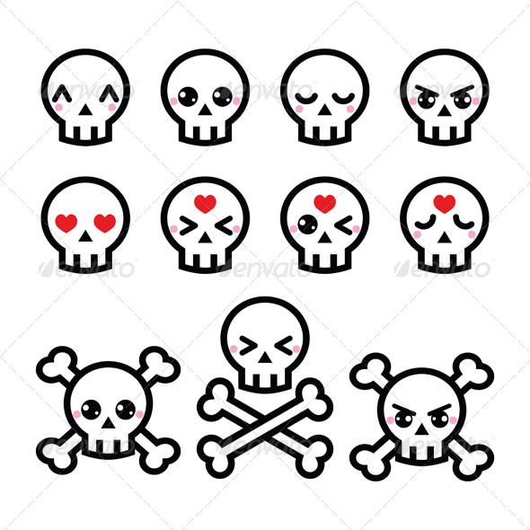 GraphicRiver Kawaii Halloween Skull Icons Set 7673923 GraphicRiver Kawaii Halloween Skull Icons Set 7673923