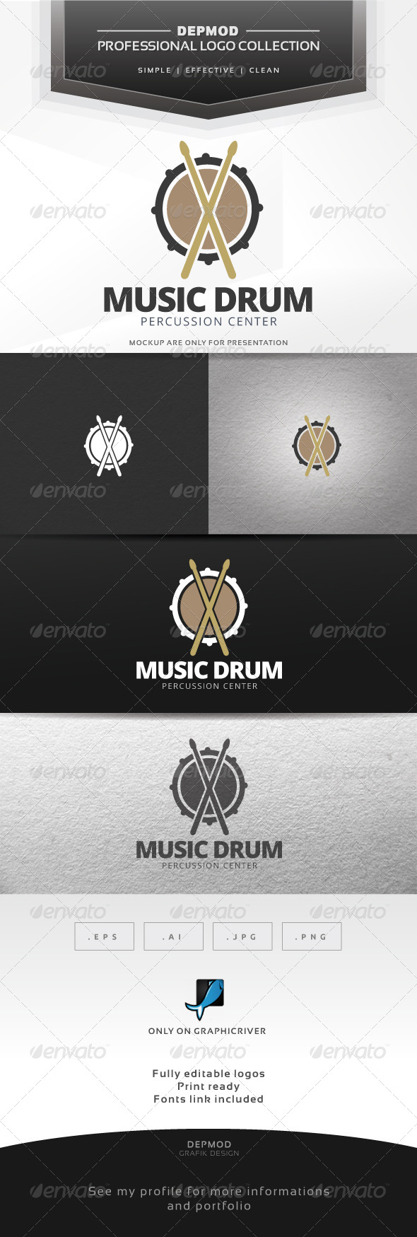 GraphicRiver Music Drum Logo 7683286 GraphicRiver Music Drum Logo 7683286