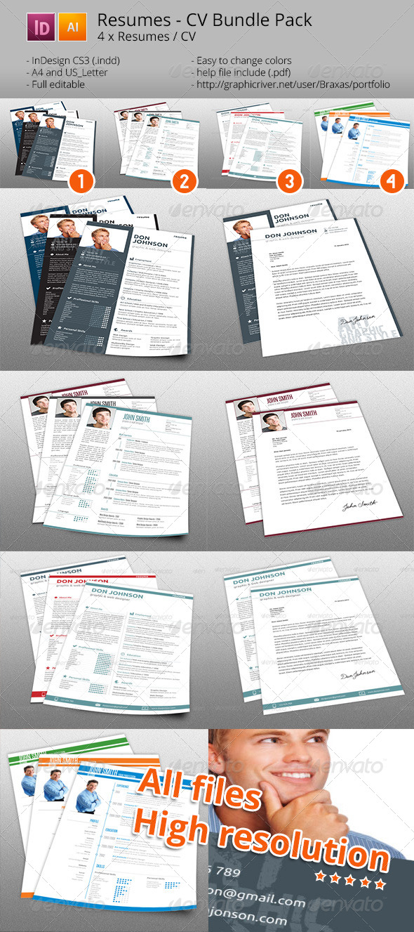 GraphicRiver 4x Resume CV Bundle Pack 7691155 GraphicRiver 4x Resume CV Bundle Pack 7691155