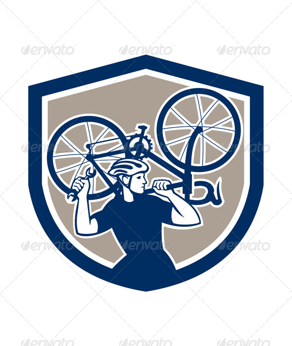 GraphicRiver Bicycle Mechanic Carry Bike Shield Retro 7691557 GraphicRiver Bicycle Mechanic Carry Bike Shield Retro 7691557