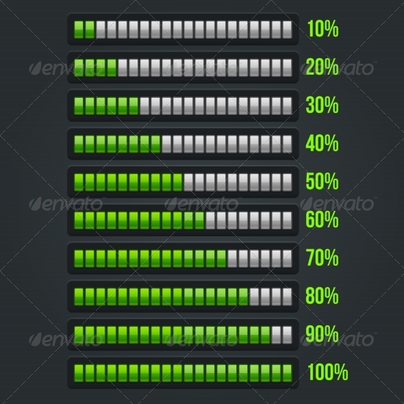 GraphicRiver Green Progress Bar Set 10 Through 100 Percent 7700560 GraphicRiver Green Progress Bar Set 10 Through 100 Percent 7700560