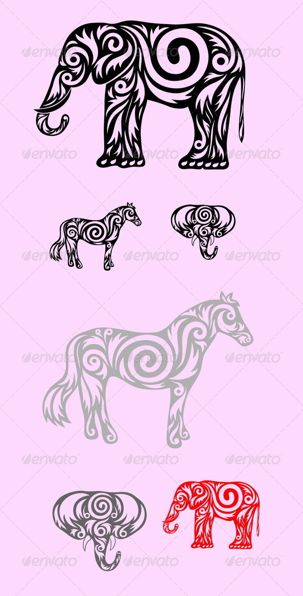 GraphicRiver Elephant and Horse 7701326 GraphicRiver Elephant and Horse 7701326