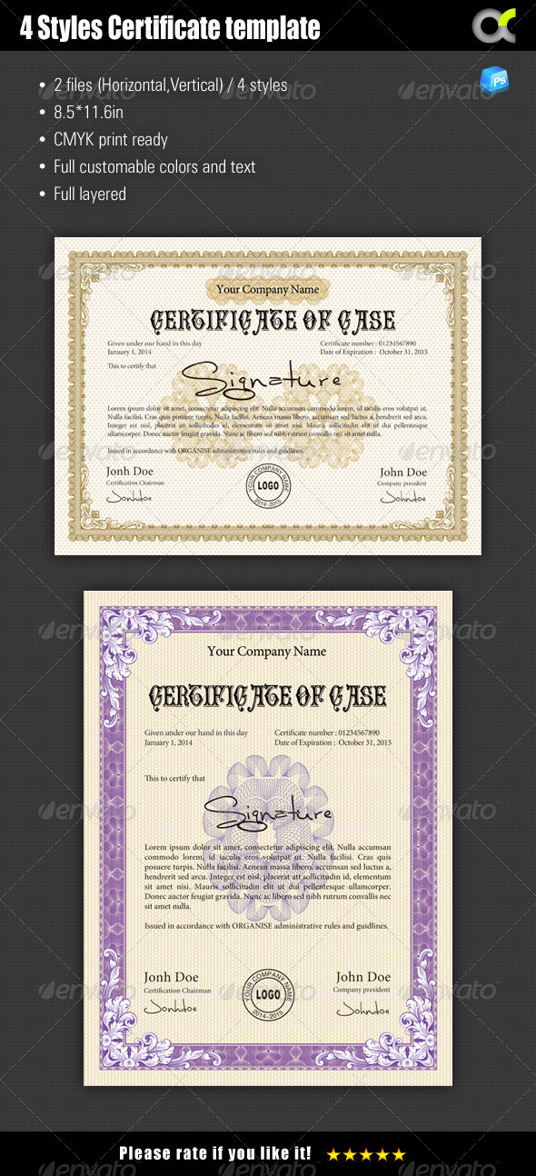GraphicRiver 4 Styles Certificate template 7684815 GraphicRiver 4 Styles Certificate template 7684815