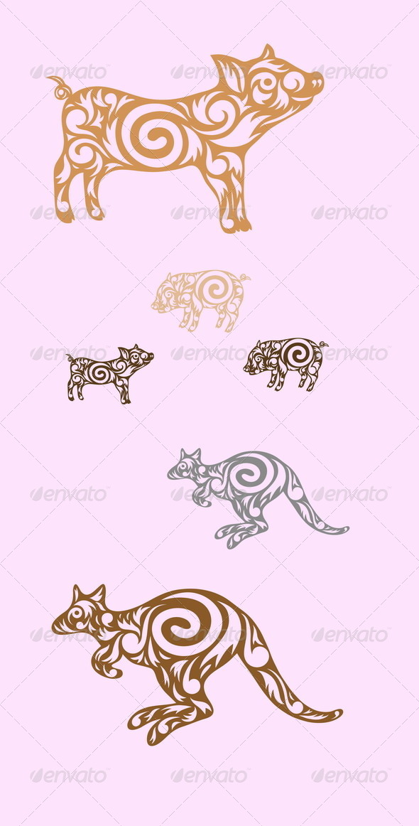 GraphicRiver Kangaroo and Pig 7710208 GraphicRiver Kangaroo and Pig 7710208
