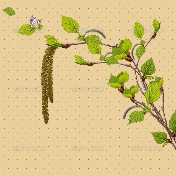 GraphicRiver Vintage Card with Birch Twigs 7717877 GraphicRiver Vintage Card with Birch Twigs 7717877