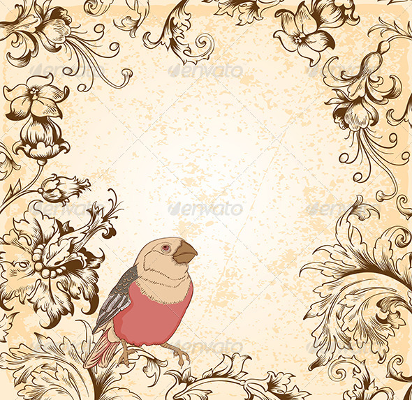 GraphicRiver Victorian Floral Background with Bird 7724095 GraphicRiver Victorian Floral Background with Bird 7724095