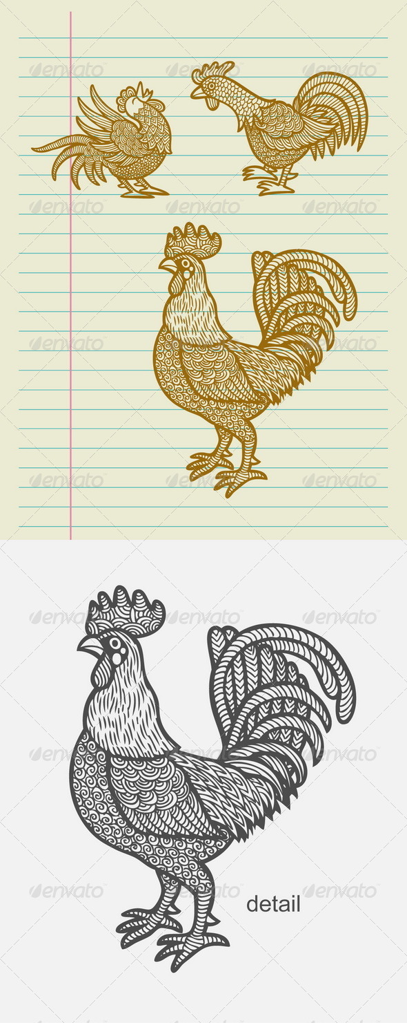 GraphicRiver Decorative Rooster Sketches 7738841 GraphicRiver Decorative Rooster Sketches 7738841
