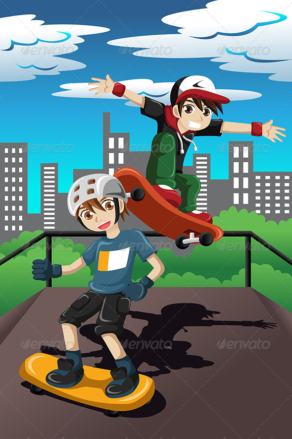 GraphicRiver Kids playing skateboard 7745864 GraphicRiver Kids playing skateboard 7745864