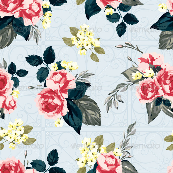 GraphicRiver Seamless Floral Pattern with Pink Roses 7650199 GraphicRiver Seamless Floral Pattern with Pink Roses 7650199