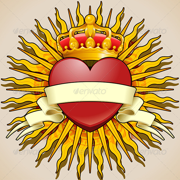 GraphicRiver Crowned Heart with Banner and Rays 7723172 GraphicRiver Crowned Heart with Banner and Rays 7723172
