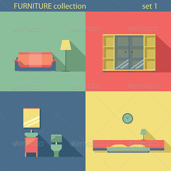 GraphicRiver Furniture Set Flat Long Shadow Interior 7786405 GraphicRiver Furniture Set Flat Long Shadow Interior 7786405