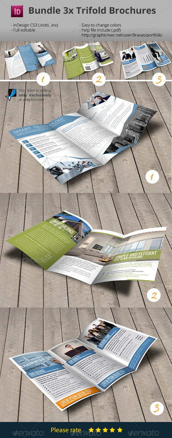 GraphicRiver 3x Trifold Brochure Bundle 7802728 GraphicRiver 3x Trifold Brochure Bundle 7802728