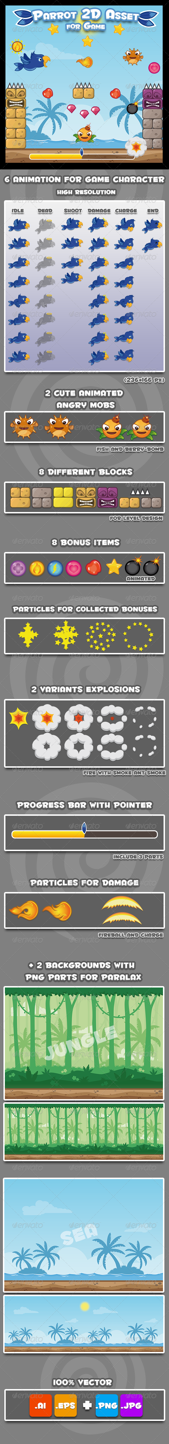 GraphicRiver Parrot 2D Asset for Game 7807453 GraphicRiver Parrot 2D Asset for Game 7807453