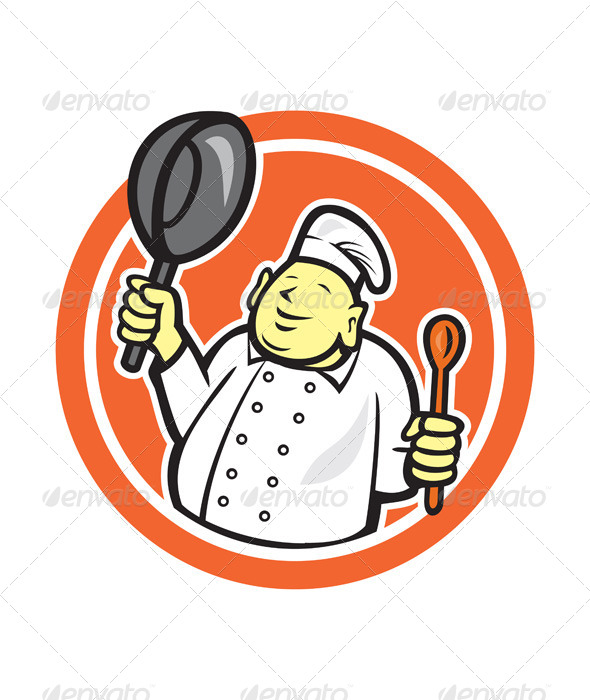 GraphicRiver Fat Buddha Chef Cook Holding Pan Circle Cartoon 7823345 GraphicRiver Fat Buddha Chef Cook Holding Pan Circle Cartoon 7823345