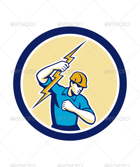 GraphicRiver Electrician Holding Lightning Bolt Circle 7823378 GraphicRiver Electrician Holding Lightning Bolt Circle 7823378