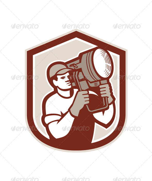 GraphicRiver Lighting Technician with Spotlight in Shield 7823400 GraphicRiver Lighting Technician with Spotlight in Shield 7823400