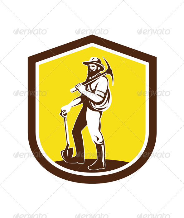 GraphicRiver Coal Miner with Pick Axe on Shield 7824879 GraphicRiver Coal Miner with Pick Axe on Shield 7824879