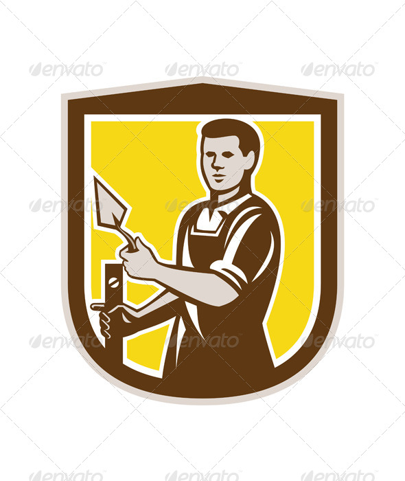 GraphicRiver Masonry Worker with Trowel on Shield 7824926 GraphicRiver Masonry Worker with Trowel on Shield 7824926