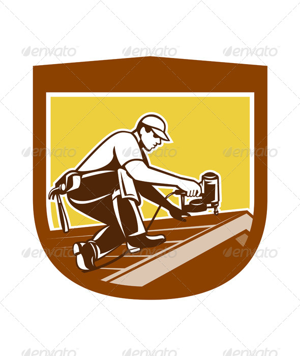GraphicRiver Roofing Worker on Shield 7824928 GraphicRiver Roofing Worker on Shield 7824928