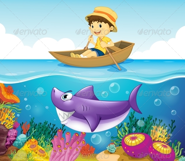 GraphicRiver Boy in the Ocean with a Shark 7839707 GraphicRiver Boy in the Ocean with a Shark 7839707