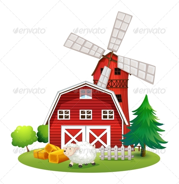 GraphicRiver Red Barn House and Sheep 7845273 GraphicRiver Red Barn House and Sheep 7845273