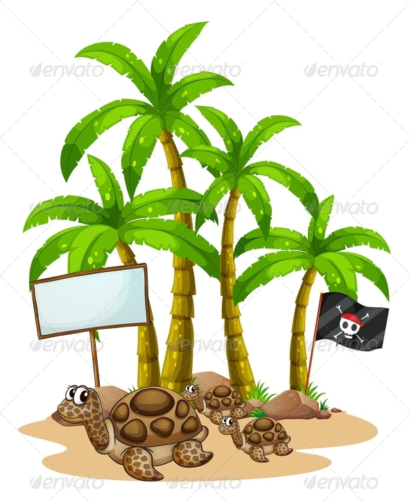 GraphicRiver Turtles with Island and Empty Sign 7845426 GraphicRiver Turtles with Island and Empty Sign 7845426